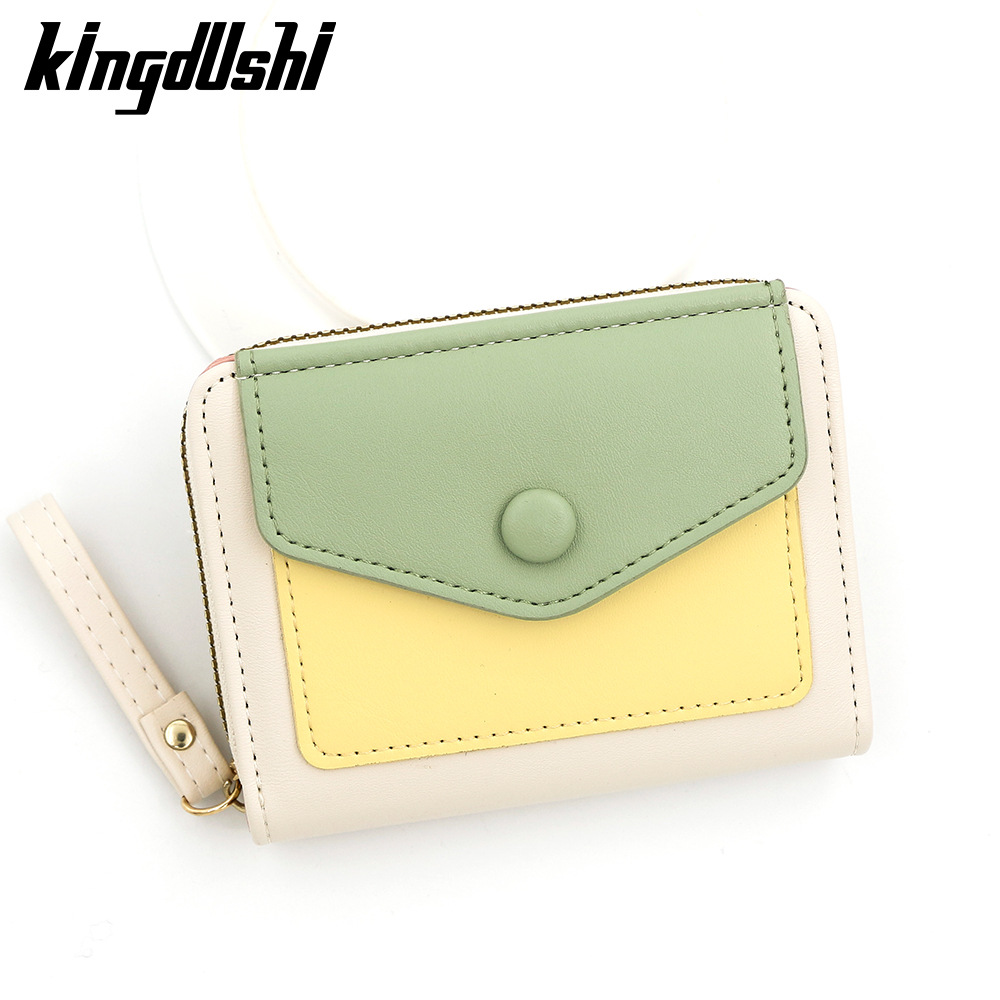 Cartera corta de mujer fresca y simple pu color contrapeso bolsa de tarjetas de órgano macarón bolsa de mano bolsa de cambio bolsa de cremallera