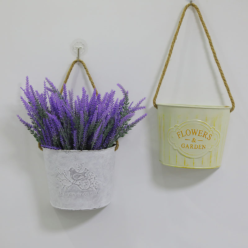 Retro hierro forjado pared flotante canasta de flores canasta de flores decoración de pared jardín patio balcón interior pared colgante barril