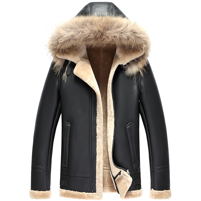 In-Stock European and American Fur Integrated Amazon Bestseller Detachable Hood Fur Genuine Leather Jacket Men's Thickened Coat