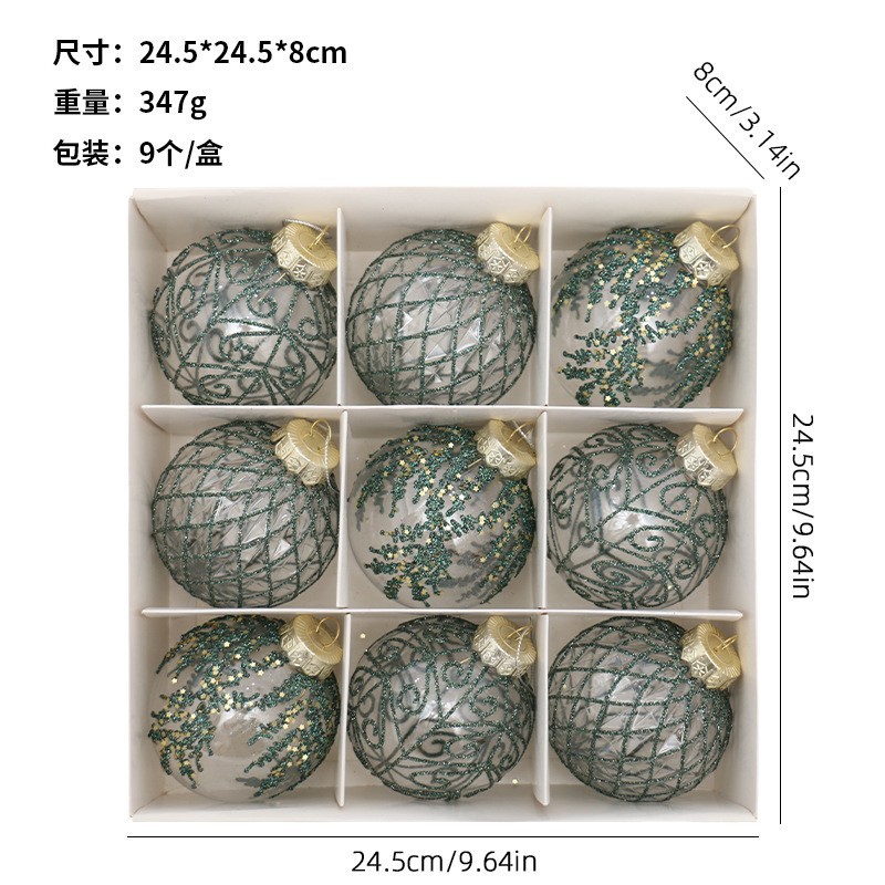 Navidad 8cm / 9PCS PET transparente pintado caja de regalo de Navidad set colgante de árbol de Navidad