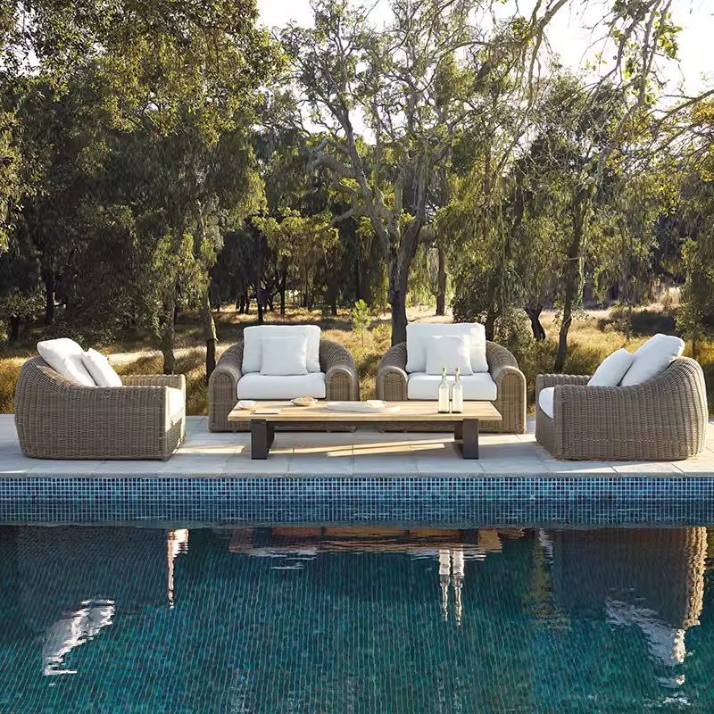 Sofá de caña al aire libre de alta gama patio villa de ocio combinación de hotel alojamiento residencial jardín al aire libre terraza muebles tejidos