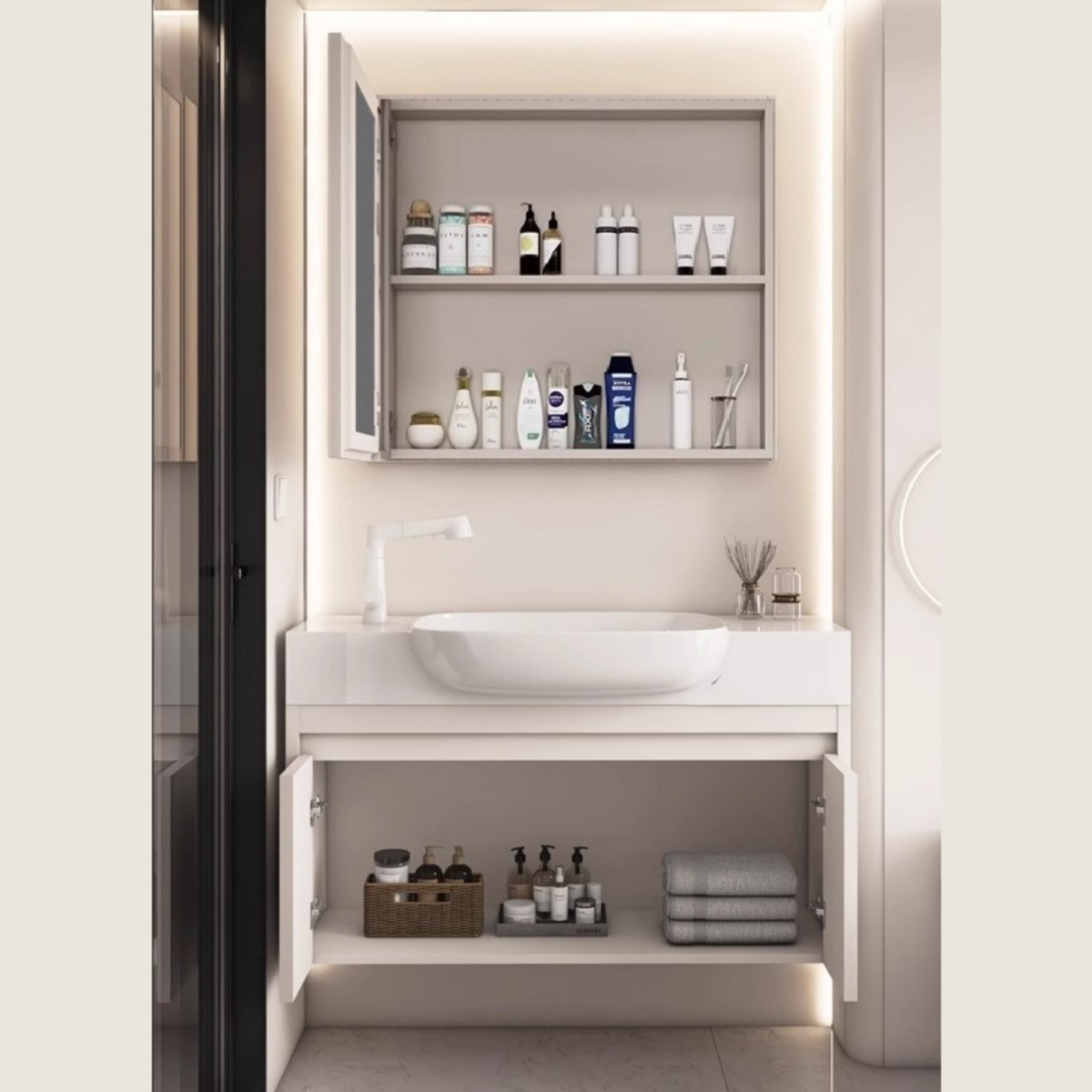 gabinete de baño de aluminio espacio pequeño gabinete de lavabo tipo hogar gabinete de lavabo combinado gabinete de lavabo todo en un lavabo