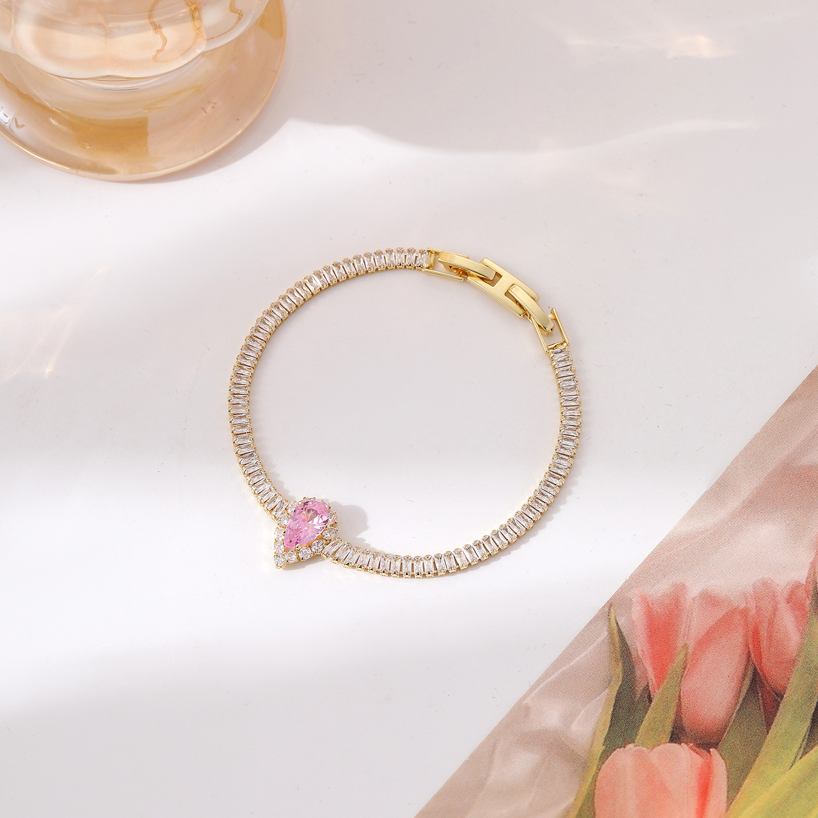 11g Weight Zircon Inlay Material Bracelets Classification Copper Chain Material 1 Piece Quantity Daily Occasion Copper Material Water Droplets, Heart Shape, Flower Pattern Women's Gender Inlay Design Shiny, IG Style Style Copper Inlay Water Droplets Heart Shape Flower Zircon Copper Bracelets 10