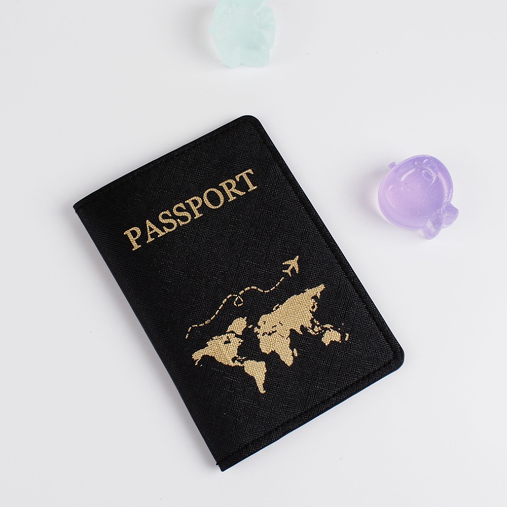 Shein transfronteriza nueva pu cuero dorado mapa pasaporte cubierta certificado bolsa de almacenamiento pasaporte titular en stock