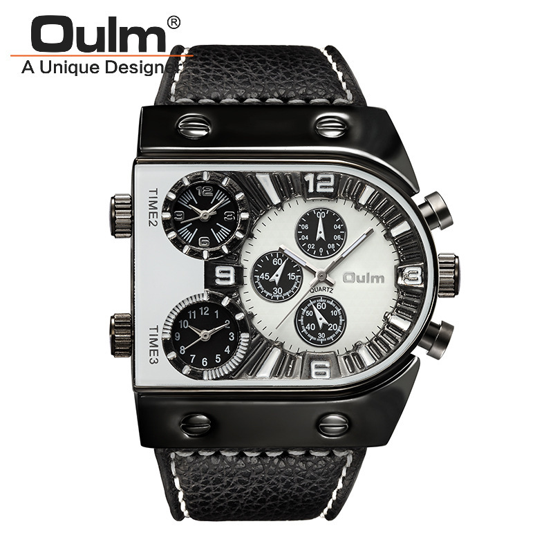Oulm multi-time zone Reloj de cuarzo para hombre de esfera grande europeo y americano Reloj de correa para hombre de cuarzo con personalidad de moda hip hop 9315 image 6