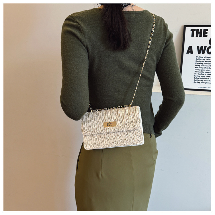 112g Weight Sewing Thread Fashion Element Lock clasp Closure Type Single Shoulder Strap Strap Type Straw Bag Bags Type Casual Occasion Straw Material Solid Color Pattern Spring&Summer Season Women's Gender Vacation Style Square Shape Women's Straw Solid Color Vacation Sewing Thread Square Lock Clasp Straw Bag 3