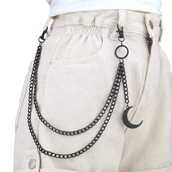 Enlarged Moon Black Double Layer Pants Chain