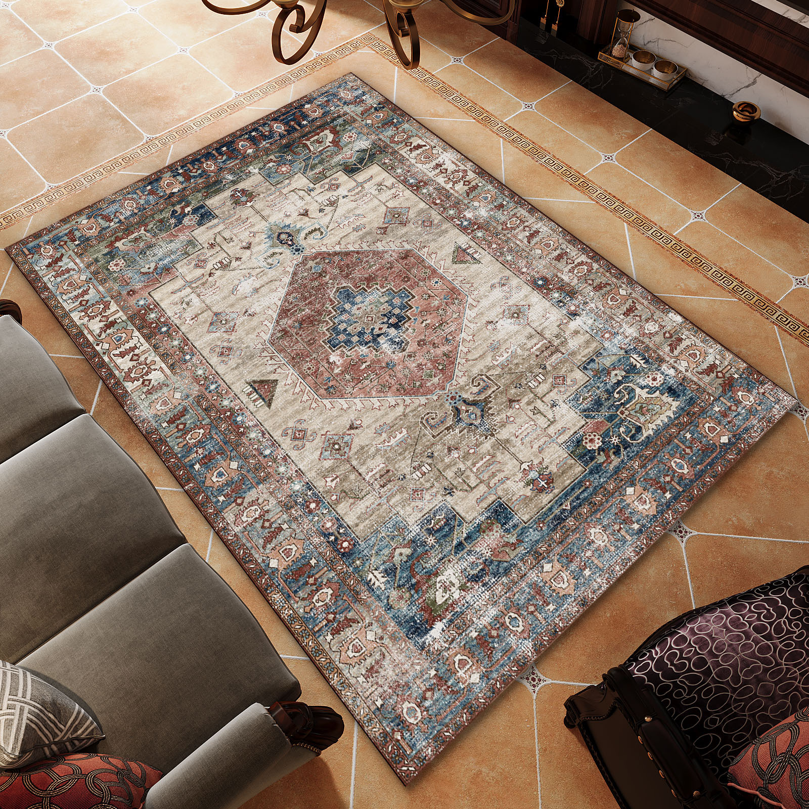 Americano retro marroquí alfombra persa engrosada sala de estar dormitorio tatami cama manta turco cubierta