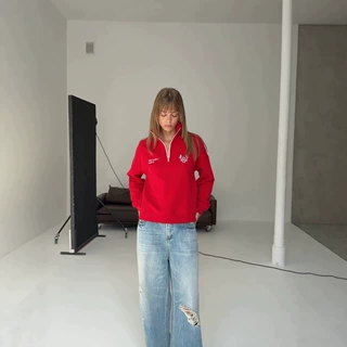 BF风oversize长袖半拉链设计感卫衣女潮牌印花秋冬保暖上衣外套女