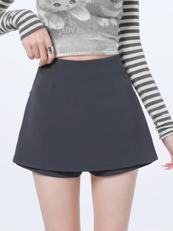 女性用サイドスリットジッパースーツスカート、春のハイウエスト痩身ヒップカバースカート、デザインヒップカバーAラインショートキュロット|undefined