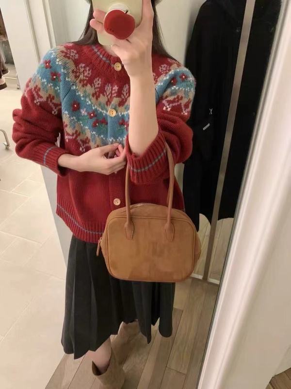 北欧费尔岛针织开衫复古提花甜美风单排扣秋冬季圣诞毛衣女装外套|undefined