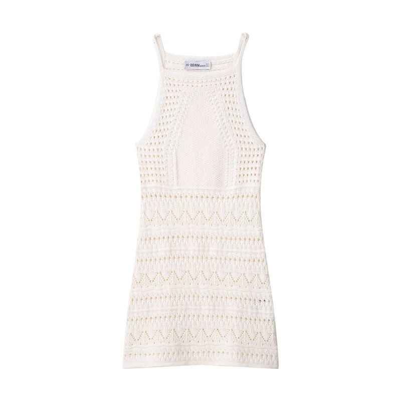 Bb256538 Foreign Trade 25 European and American Summer New Fashion Round Neck Sleeveless Suspender White Crochet Dress