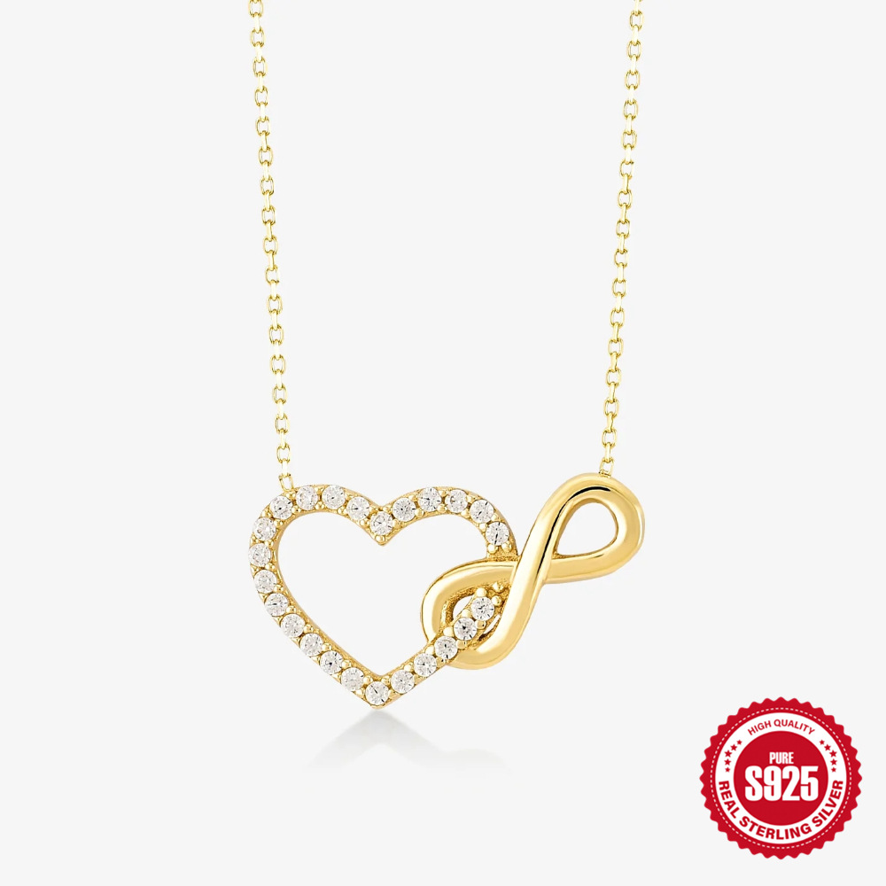 925 Sterling Silver Material Infinity, Heart Shape Pattern 925 Sterling Silver Zircon Cable Chain Plating Inlay Infinity Heart Shape Necklace