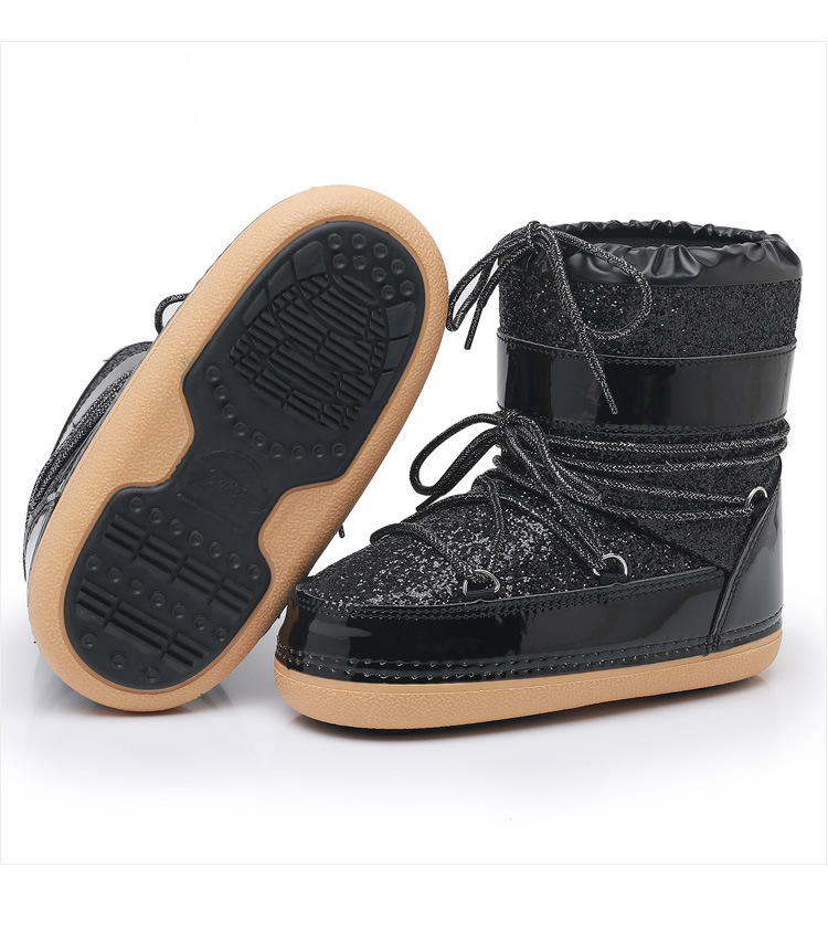 NOKOMETA European And American Winter Space Boots Platform Sequined Bread Short Boots Snow Boots Women's Tide Ski Shoes Straps 2025_voghion.com