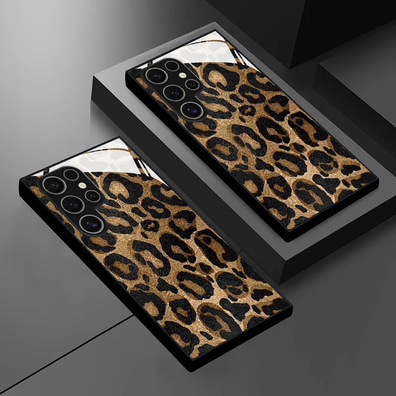 Foreign Trade Brown Leopard Print Samsung S25Ultra Glass Case Full-Cover Phone Protective Case Galaxy S20 Phone Case