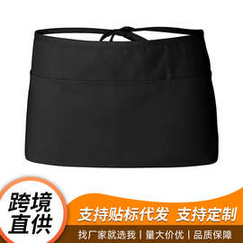 跨境男女黑色捆绑围裙防污服务员工作围裙家用餐饮咖啡店半身围裙