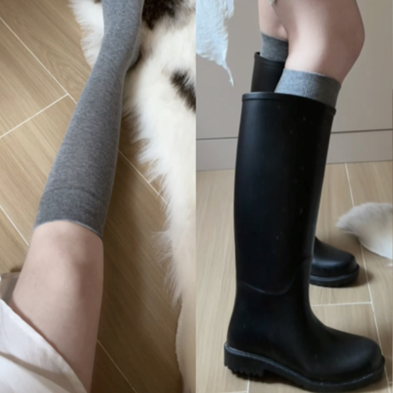 灰色微压瘦腿小腿袜子女jk堆堆袜春秋长筒miu系芭蕾风长袜配靴子|undefined