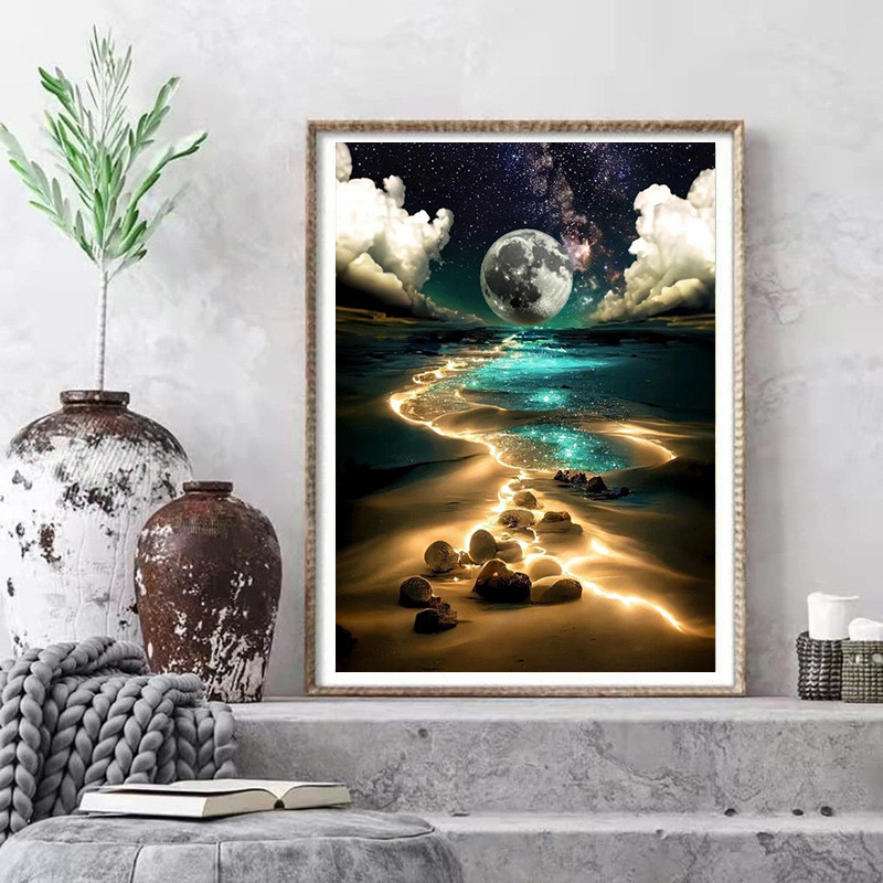 Pintura de diamante de luna transfronteriza, pintura de diamante redonda, pintura de diamante de sala de estar, pintura de diamante DIY, certificación transfronteriza 20X20.