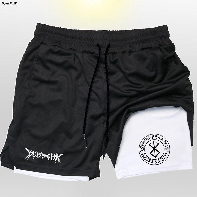 Anime Berserk Guts Printed Men's Two-In-One Double-Layer Shorts Outdoor Fitness Training Sports Shorts