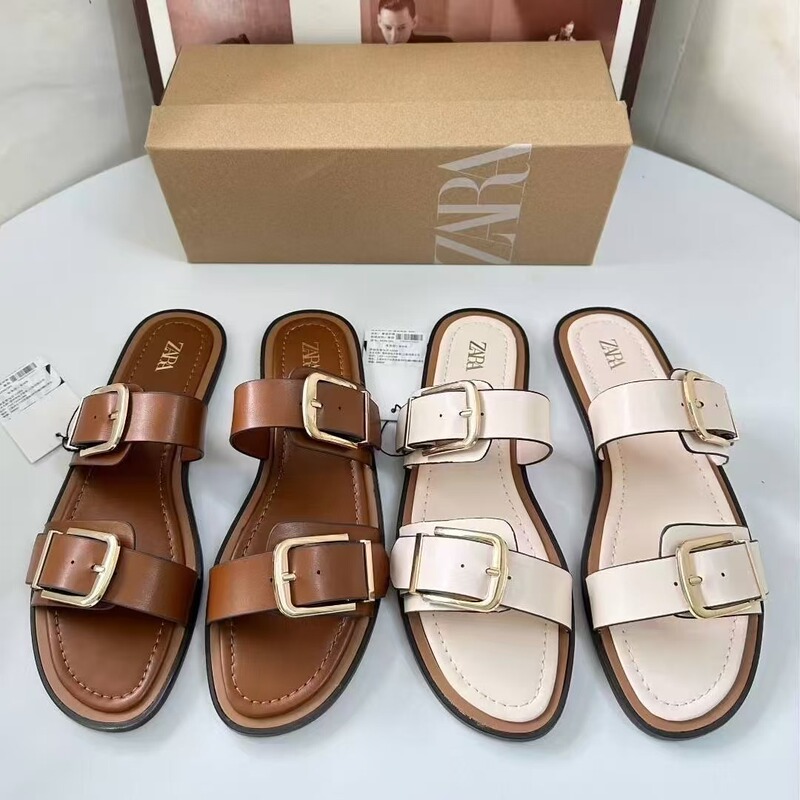 Za High Heels Women's 2025 Spring and Summer New Baotou Fashion Sandals Stiletto Belt Buckle Pointed Toe Hollow Back Shoes