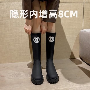 2025 Autumn and Winter New Style Fleece-Lined Small Fragrant Style Mid-Calf Boots Tall Knight Boots Thick Sole Inner Heightening Boots