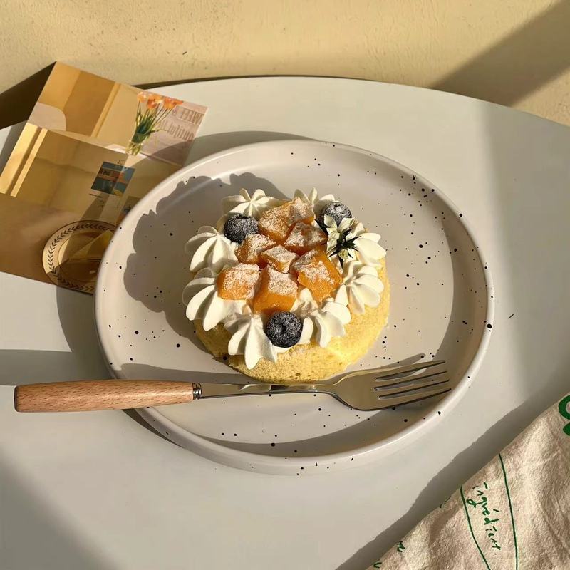 Korean ins Splash Ink Ceramic Plate Western Food Steak Plate Vintage Niche Restaurant Cake Dessert Plate Household Dish Plate