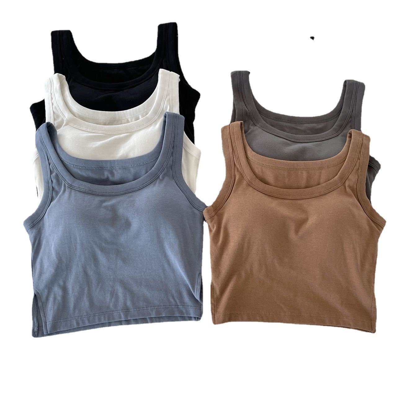 Chica caliente con almohadilla en el pecho belleza espalda chaleco camisola Top nuevo cuello cuadrado de algodón puro sin mangas anti-exposición deportes se pueden usar fuera