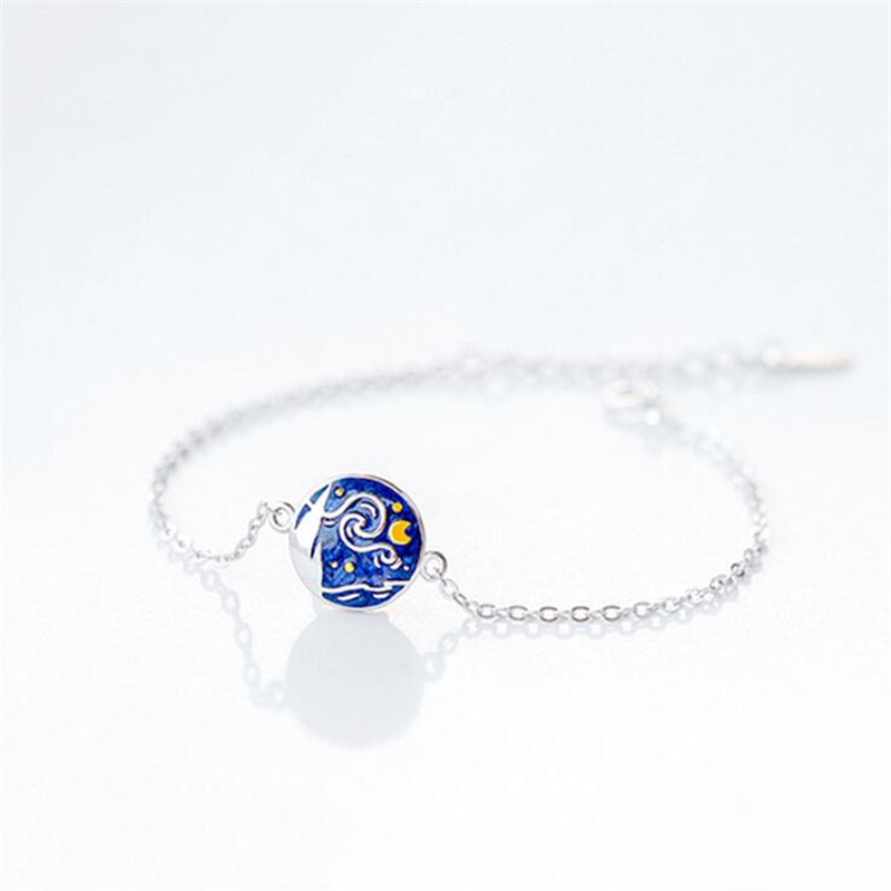 s925 sterling silver bracelet wholesale Korean fashion simple creative Van Gogh's starry blue star bracelet
