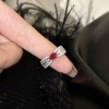 Ruby retro ring with stone, one size zirconium, diamond encrusted