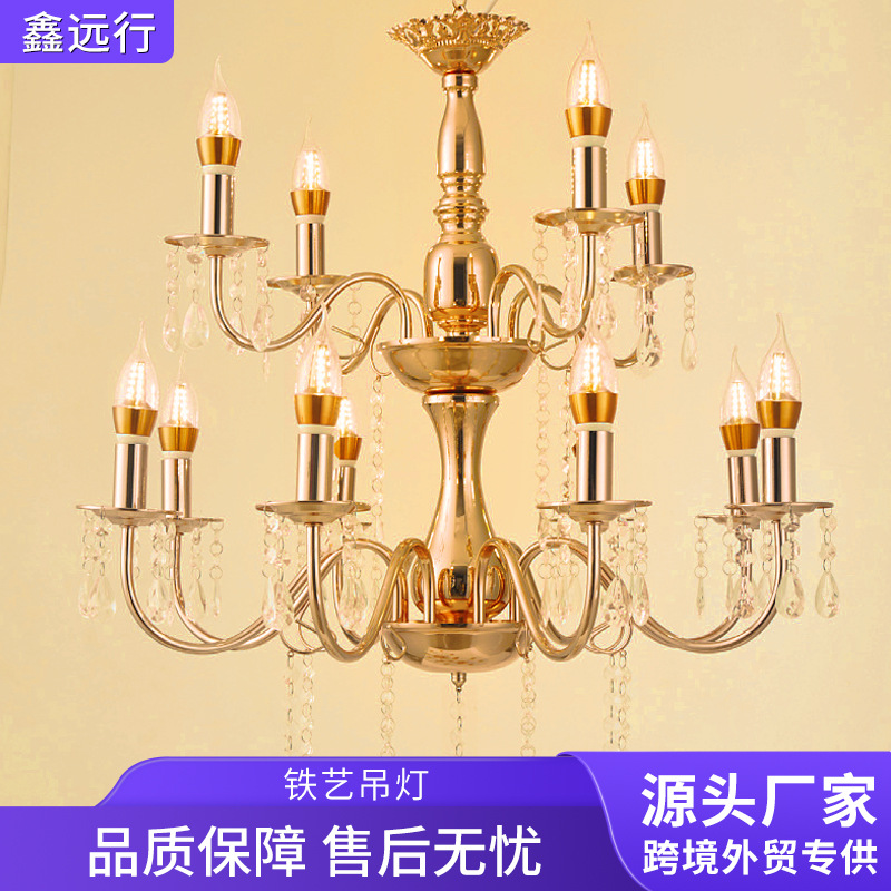 婚庆水晶吊灯电镀铁艺装饰吊灯欧式宴会厅款水晶吊灯舞台布置道具