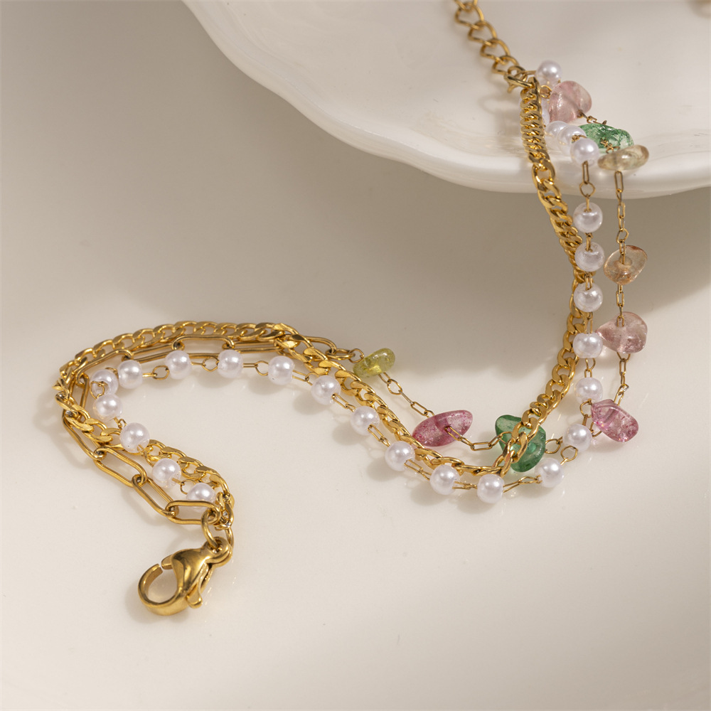 Tena Pulsera de acero inoxidable europea y americana Pulsera de perlas de piedra natural de alta calidad de lujo ligero, joyería de acero de titanio, estilo explosivo transfronterizo