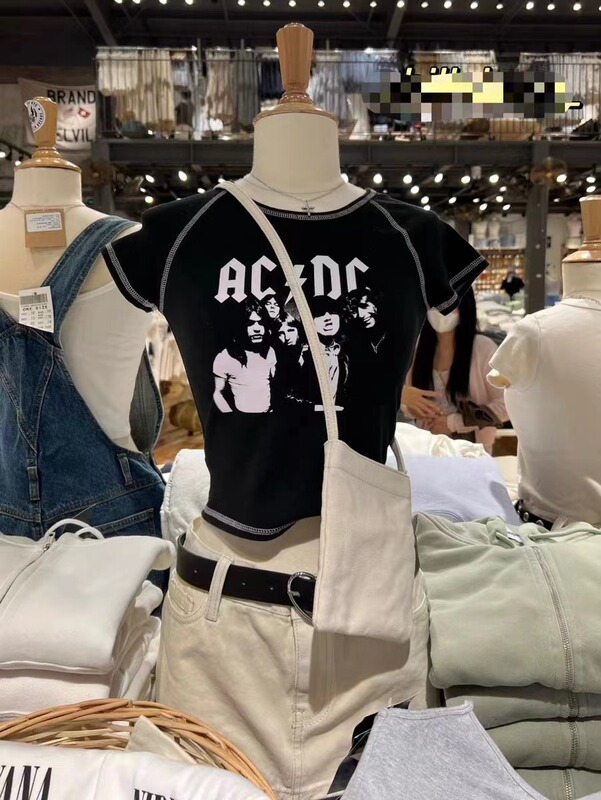 BM style brandy same style new cotton ACDC band printed short sleeve t-shirt
