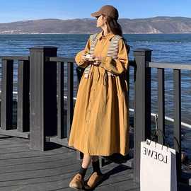 超大码孕妇披肩衬衫连衣裙春秋时尚过膝长裙a字宽松气质显瘦200斤