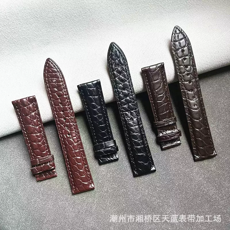 现货批发鳄鱼皮表带圆纹竹节美洲鳄针扣蝴蝶扣真皮手表带柔软男女
