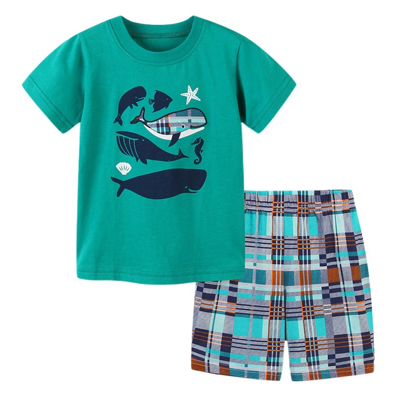 Traje de niño de estilo europeo y americano verano nueva ropa para niños suéter traje de dos piezas de dibujos animados para niños manga corta suministro transfronterizo