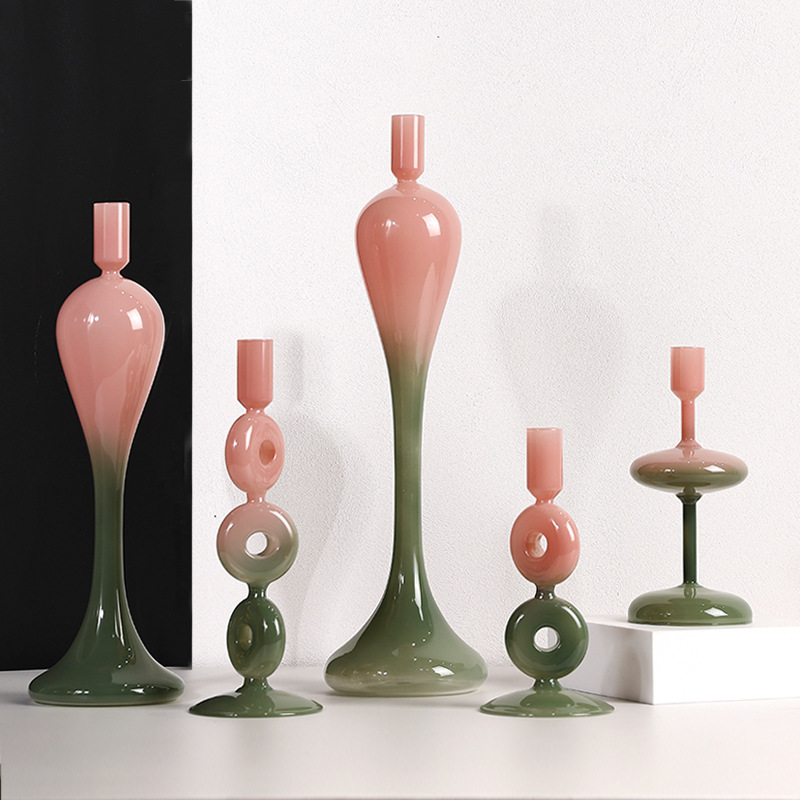 Luz de lujo arte de vidrio de colores candelabros rosa verde gradiente estilo nórdico decoración del hogar modelo de habitación hotel