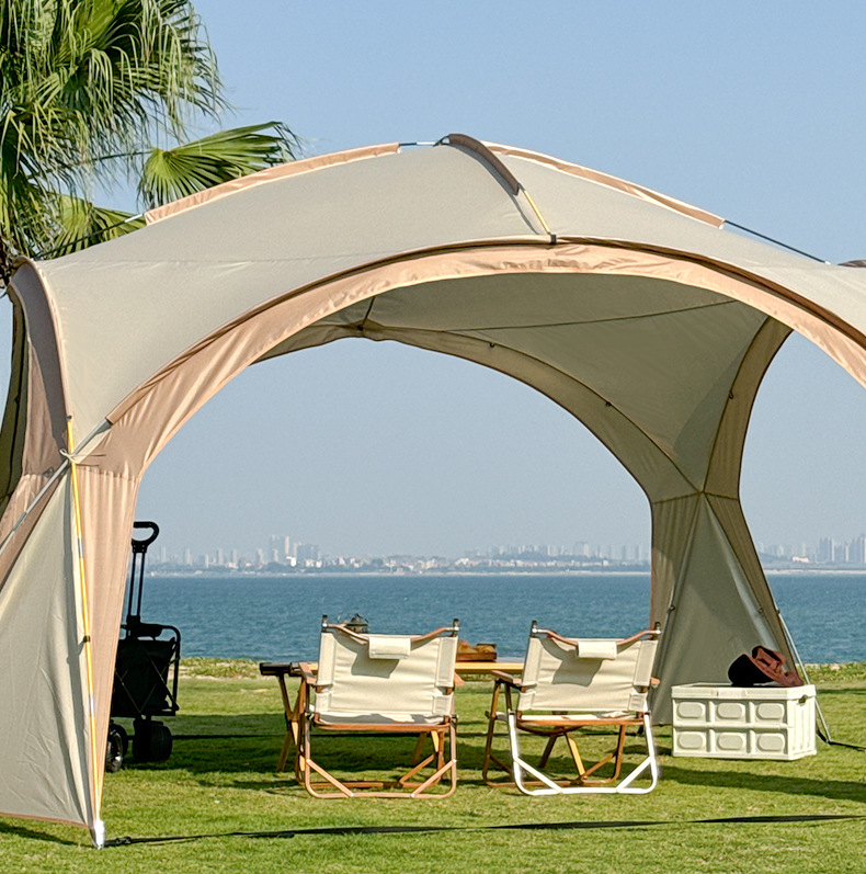Customized Four-Sided Ventilation Dome Outdoor Canopy for Multi-Person Camping, Sunshade Silver-Coated Large Tent, Rainproof Canopy