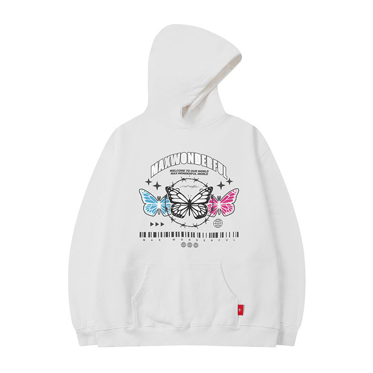 Vêtements pour hommes pull à capuche couleur lourde sweat-shirt papillon 400G velours léger plus velours style couple ample_voghion.com