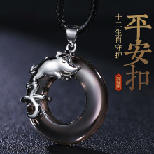 十二生肖吊坠项链男士潮个性简约百搭黑曜石平安扣s925纯银女饰品