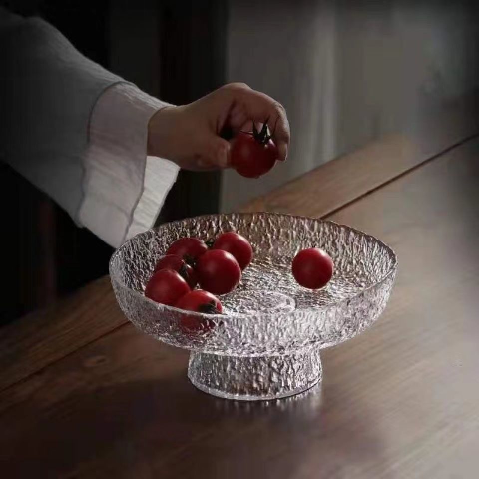 Platos de vidrio de pies altos, platos de frutas caseras de alta calidad, platos de frutas secas, platos de bocadillos, platos de comedor, adornos decorativos de alto valor