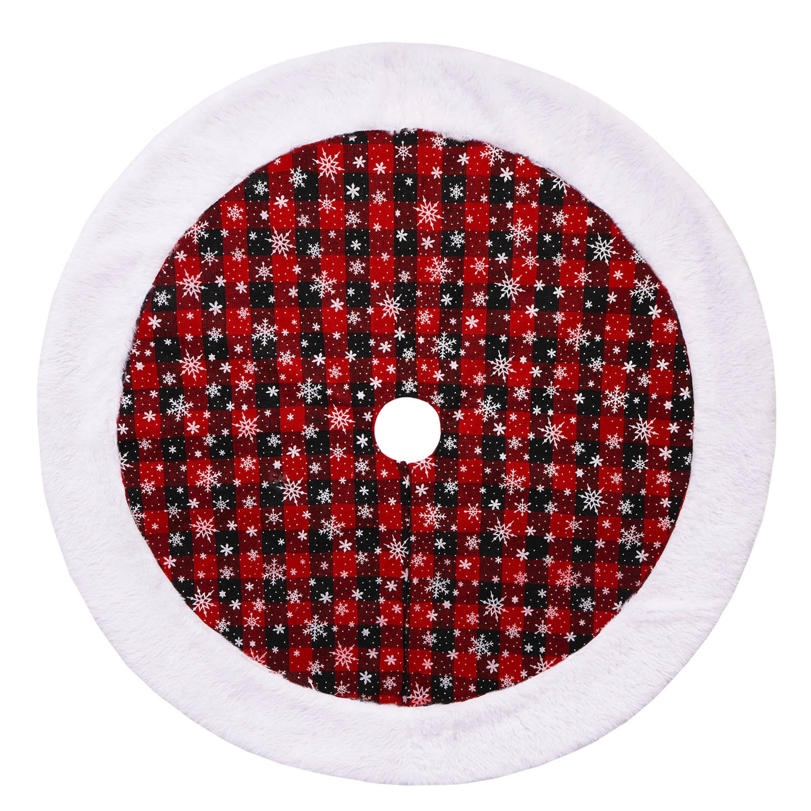 Navidad transfronteriza creativo copo de nieve con borde de felpa falda de árbol de Navidad decoraciones de ambiente festivo delantal de Navidad rojo y negro