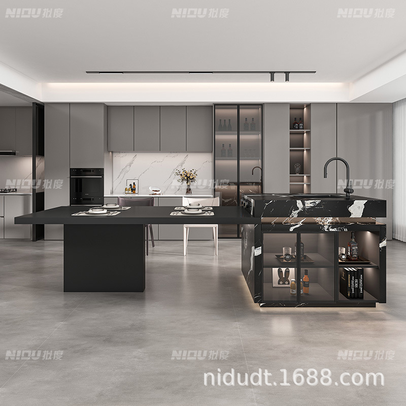 Mesa de comedor de la isla de plancha de roca integrada gabinete de guía de cocina abierta pequeña mesa de bar de la isla de la mesa antibacteriana