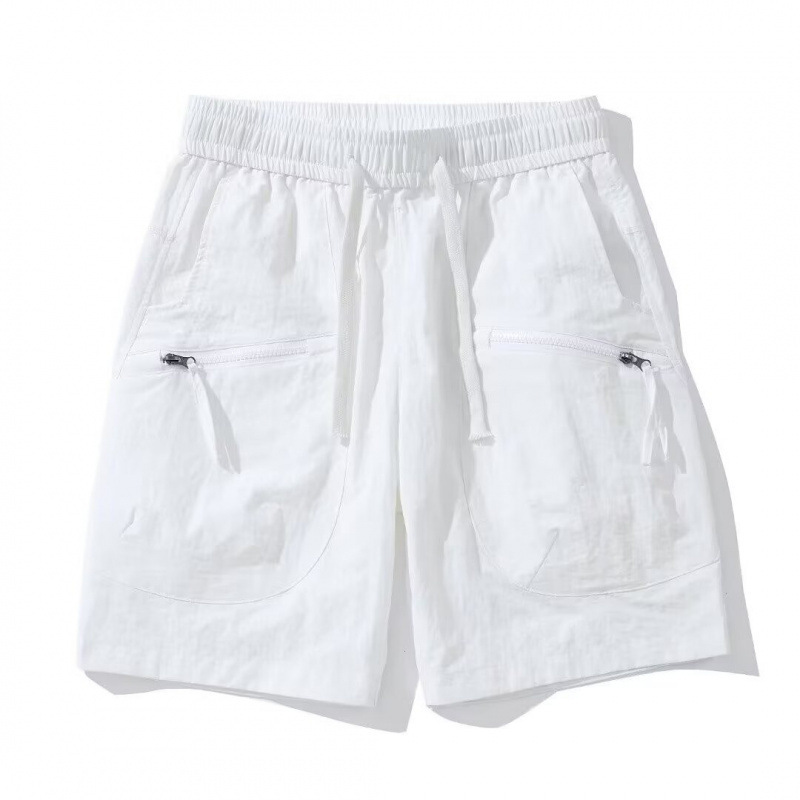 Summer Thin Men's Shorts with Pockets and Zipper, White and Green, Stylish Loose Fit, Versatile Quick-Dry Sports Pants