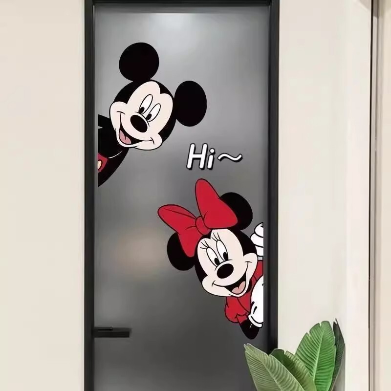 Mickey and Minnie Bathroom Glass Door Electrostatic Stickers Toilet Door and Window Decoration Painting Bathroom Door Mirror High-End Stickers