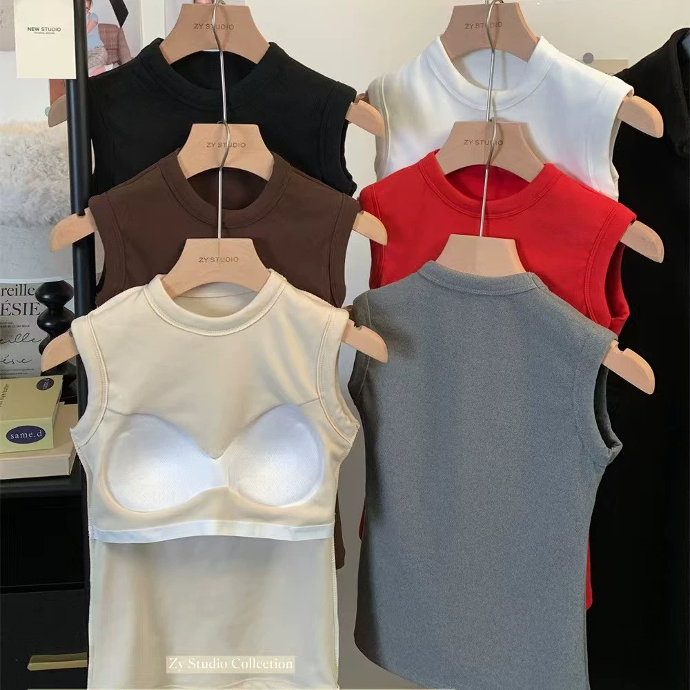 Половина высокого воротника Ранняя осень теплая шерсть теплая камзол жилет женский сплошной цвет премиум-минималистский каштановый жилет женский