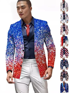 2024跨境新款男士休闲西服上衣美国国旗元素3D印花西服男士6771
