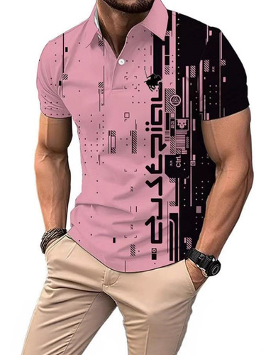 Hot fashion brand summer trend men's short-sleeved polo shirt with digital printed pattern