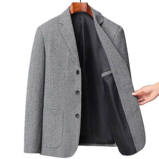 Men's Suit Collar Wool Suit 2025 Spring and Autumn New Men's Middle-aged Business Casual Simple Comfortable Jacket