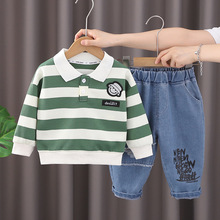 外贸男童卫衣套装春秋款2024新款洋气宝宝帅气衣服牛仔裤两件套潮