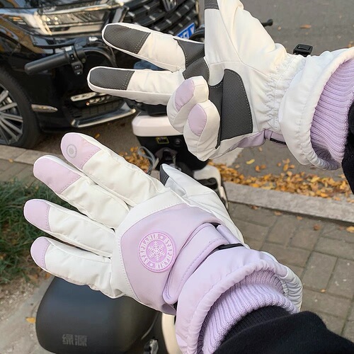 Windproof fashionable outdoor sports touch screen autumn and winter velvet cycling waterproof ski five-finger gloves for men and women